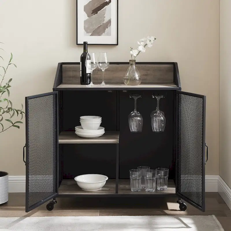 Middlebrook Pierpont Industrial Mesh Bar Cabinet