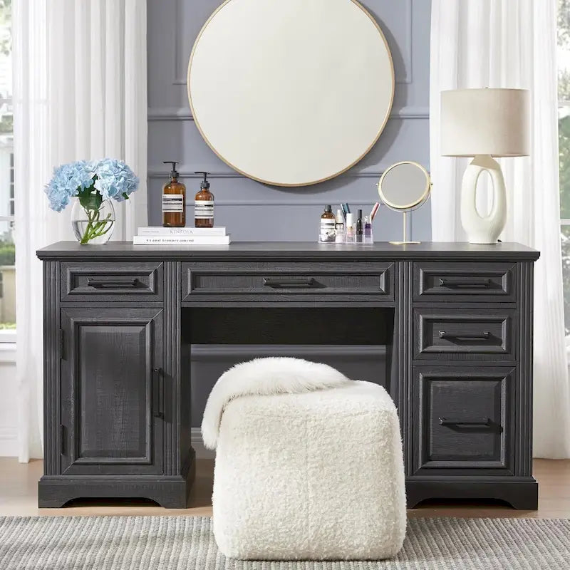 58 Large Computer Desk with Drawers, Embossed Texture Office Desk