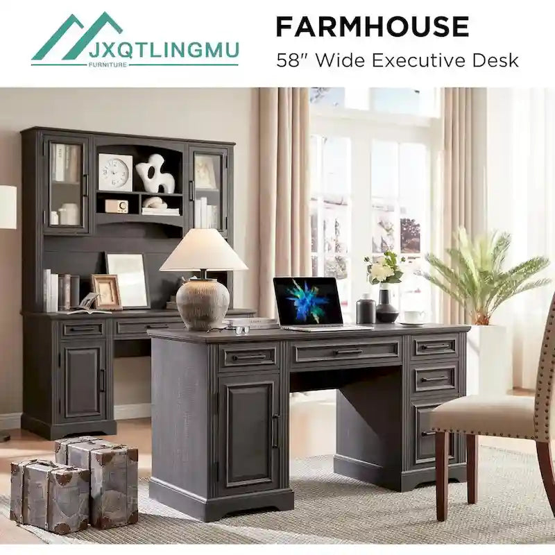 58 Large Computer Desk with Drawers, Embossed Texture Office Desk