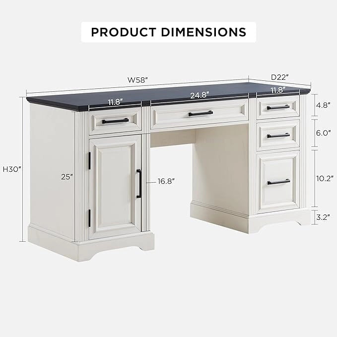 58 Large Computer Desk with Drawers, Embossed Texture Office Desk