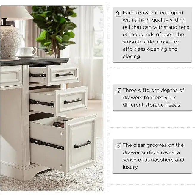 58 Large Computer Desk with Drawers, Embossed Texture Office Desk