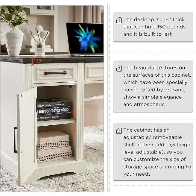 58 Large Computer Desk with Drawers, Embossed Texture Office Desk