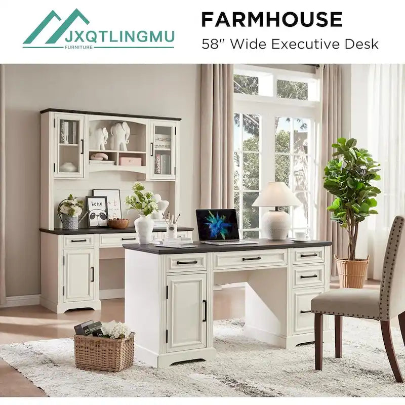 58 Large Computer Desk with Drawers, Embossed Texture Office Desk