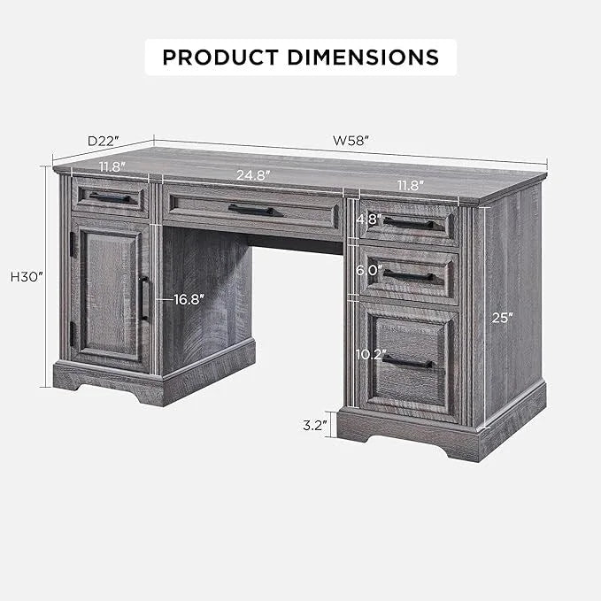 58 Large Computer Desk with Drawers, Embossed Texture Office Desk