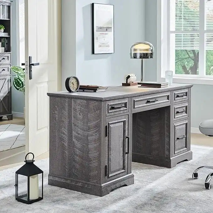 58 Large Computer Desk with Drawers, Embossed Texture Office Desk