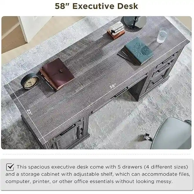 58 Large Computer Desk with Drawers, Embossed Texture Office Desk