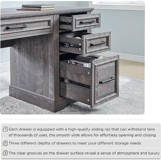 58 Large Computer Desk with Drawers, Embossed Texture Office Desk