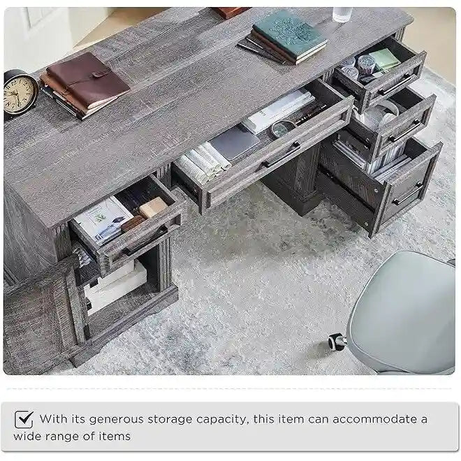 58 Large Computer Desk with Drawers, Embossed Texture Office Desk