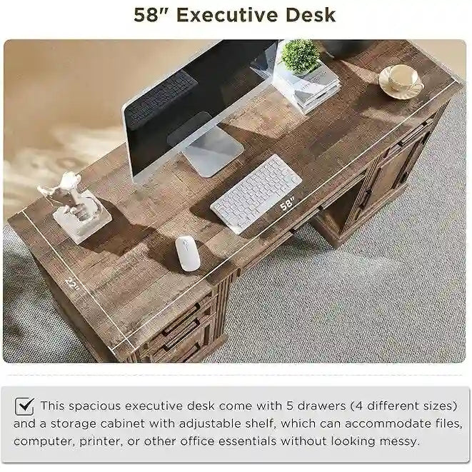 58 Large Computer Desk with Drawers, Embossed Texture Office Desk