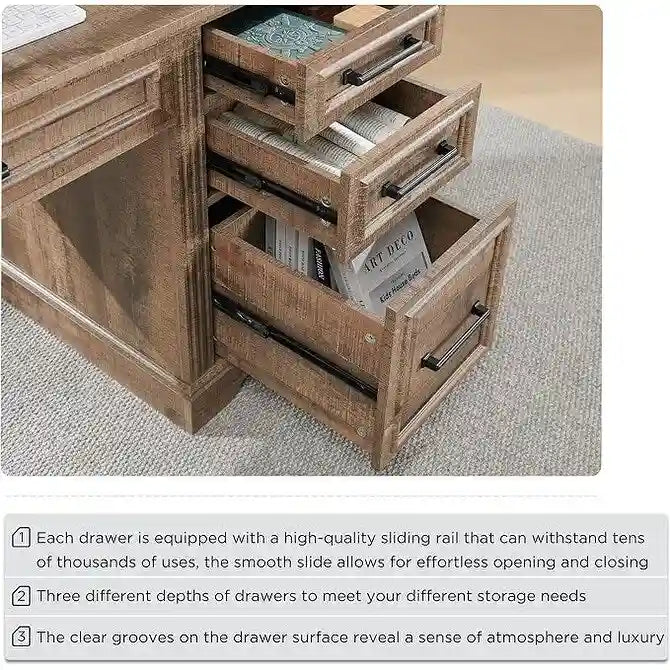58 Large Computer Desk with Drawers, Embossed Texture Office Desk