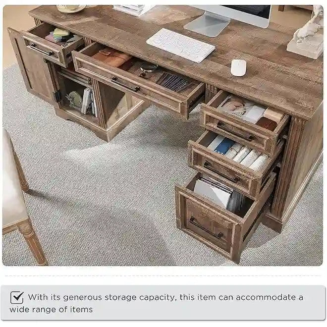 58 Large Computer Desk with Drawers, Embossed Texture Office Desk