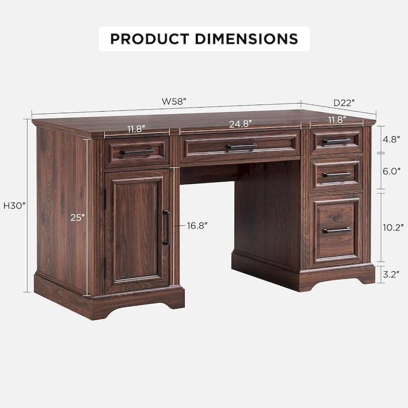 58 Large Computer Desk with Drawers, Embossed Texture Office Desk