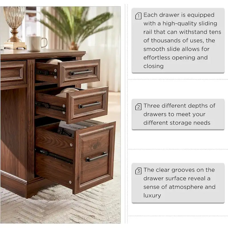 58 Large Computer Desk with Drawers, Embossed Texture Office Desk