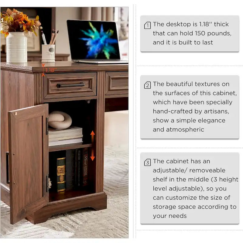 58 Large Computer Desk with Drawers, Embossed Texture Office Desk
