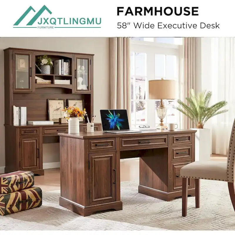 58 Large Computer Desk with Drawers, Embossed Texture Office Desk