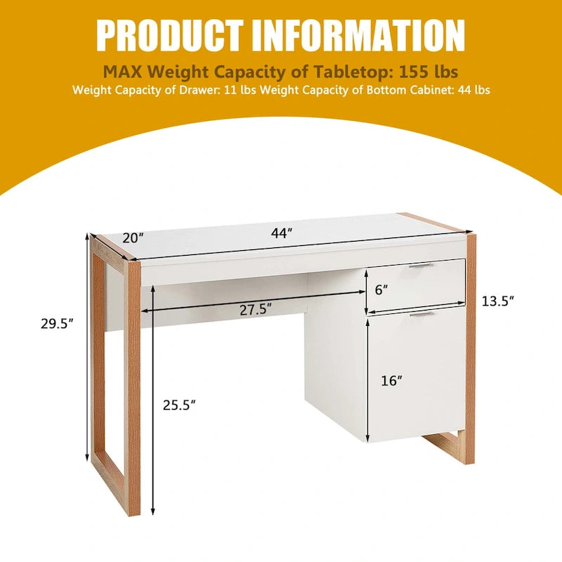 Costway Computer Desk with Storage Cabinet Pull-out Drawer Stable