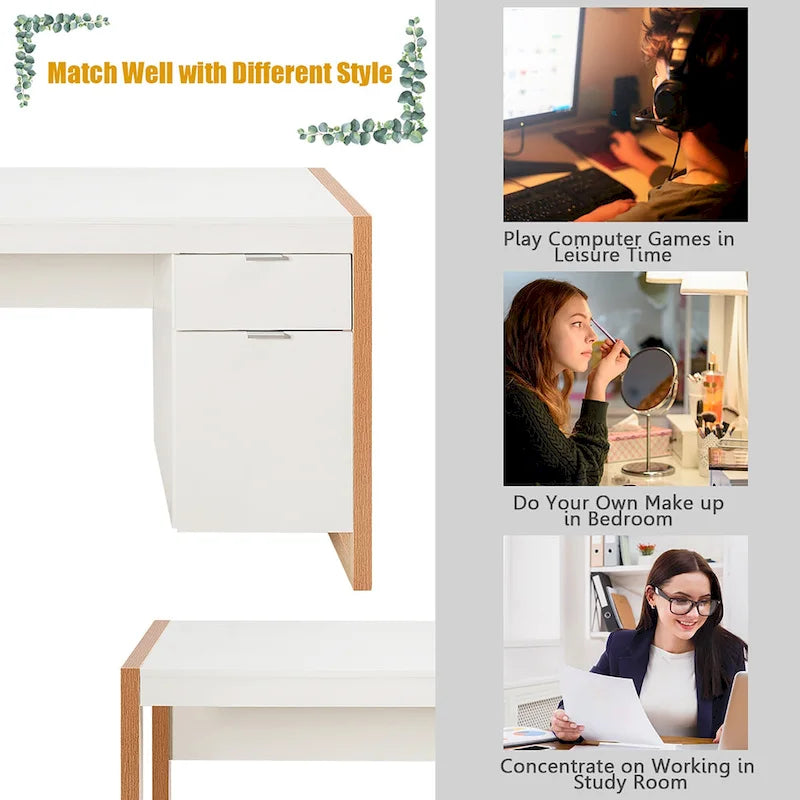 Costway Computer Desk with Storage Cabinet Pull-out Drawer Stable
