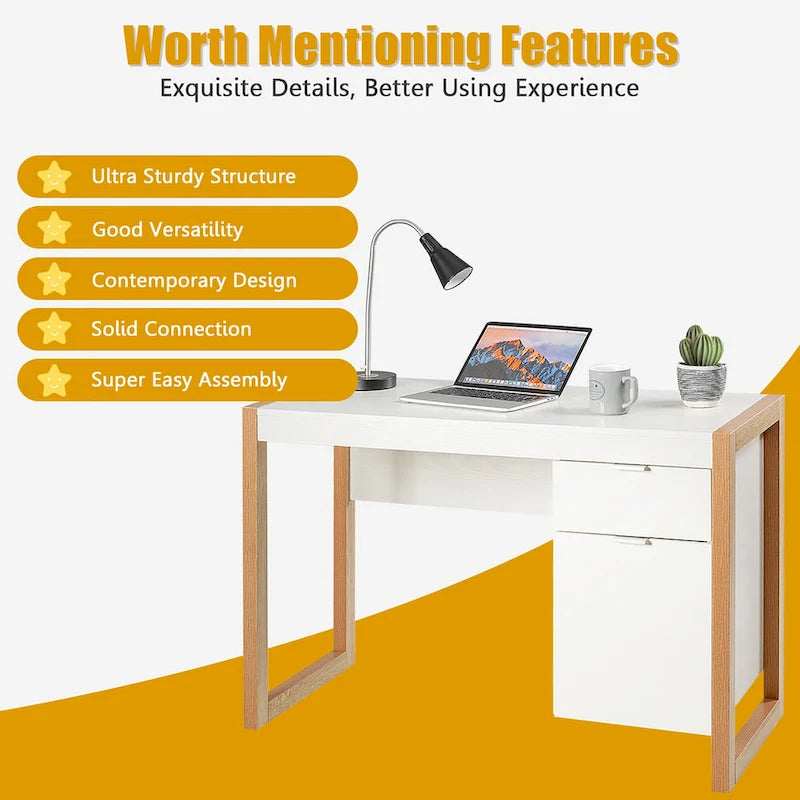 Costway Computer Desk with Storage Cabinet Pull-out Drawer Stable