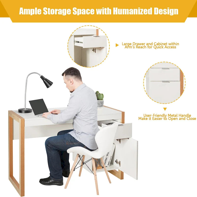 Costway Computer Desk with Storage Cabinet Pull-out Drawer Stable