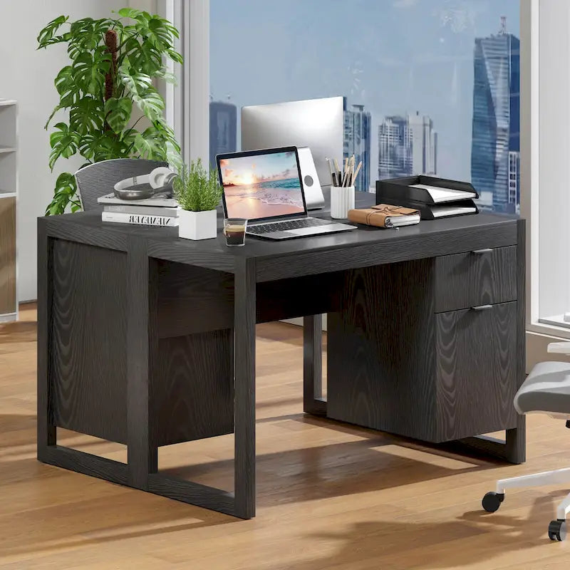 Costway Computer Desk with Storage Cabinet Pull-out Drawer Stable