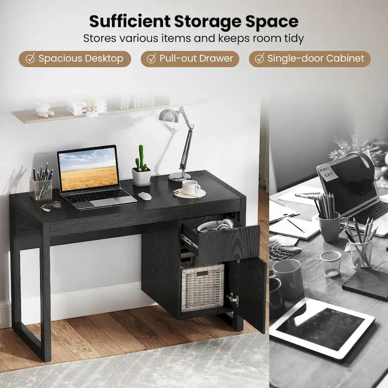 Costway Computer Desk with Storage Cabinet Pull-out Drawer Stable