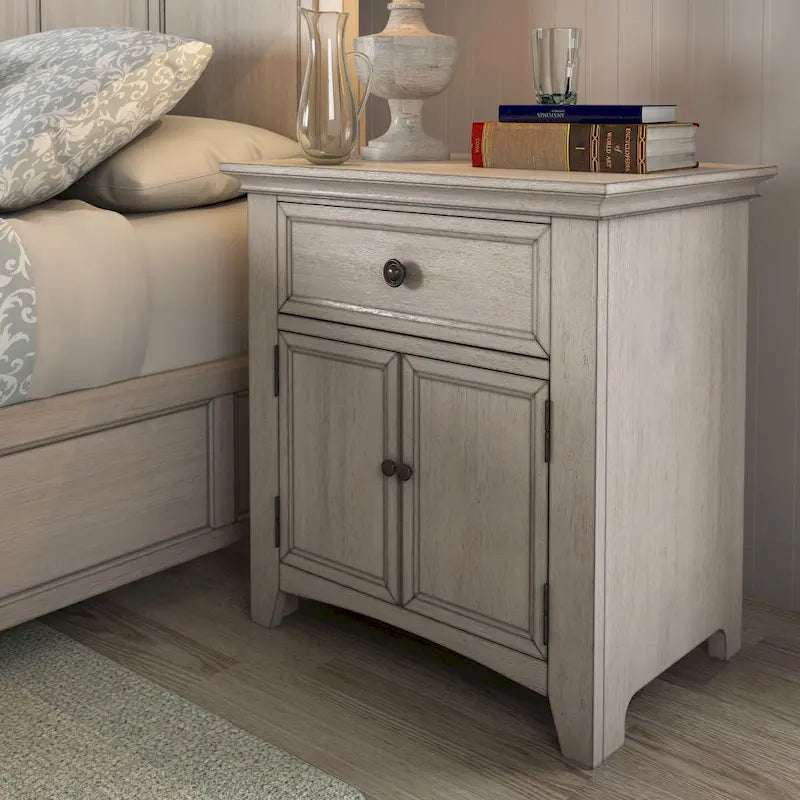 Varenna 1-Drawer Wood Cupboard Nightstand with Charging Station