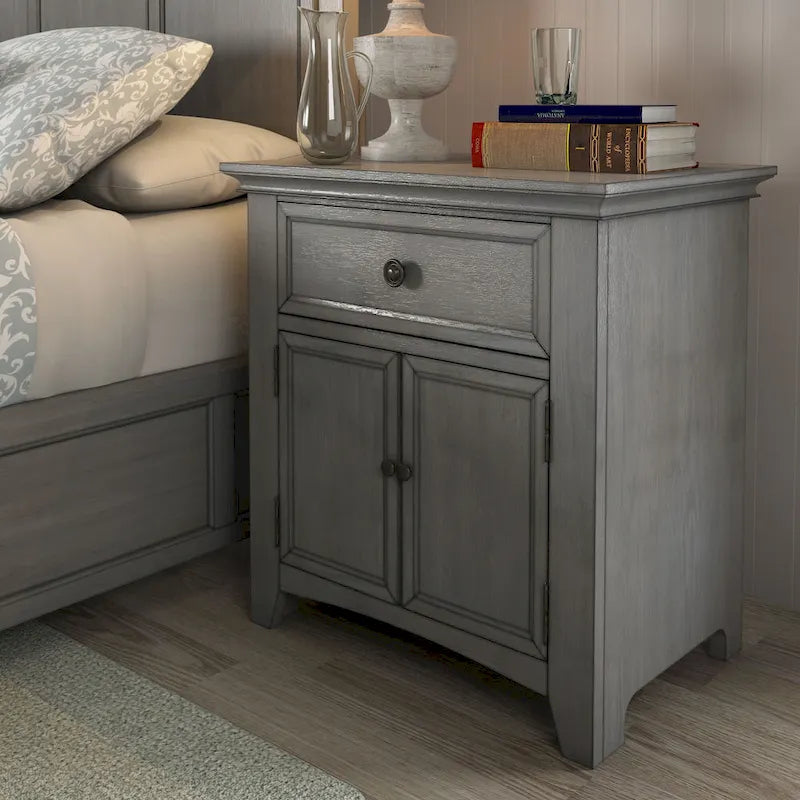 Varenna 1-Drawer Wood Cupboard Nightstand with Charging Station