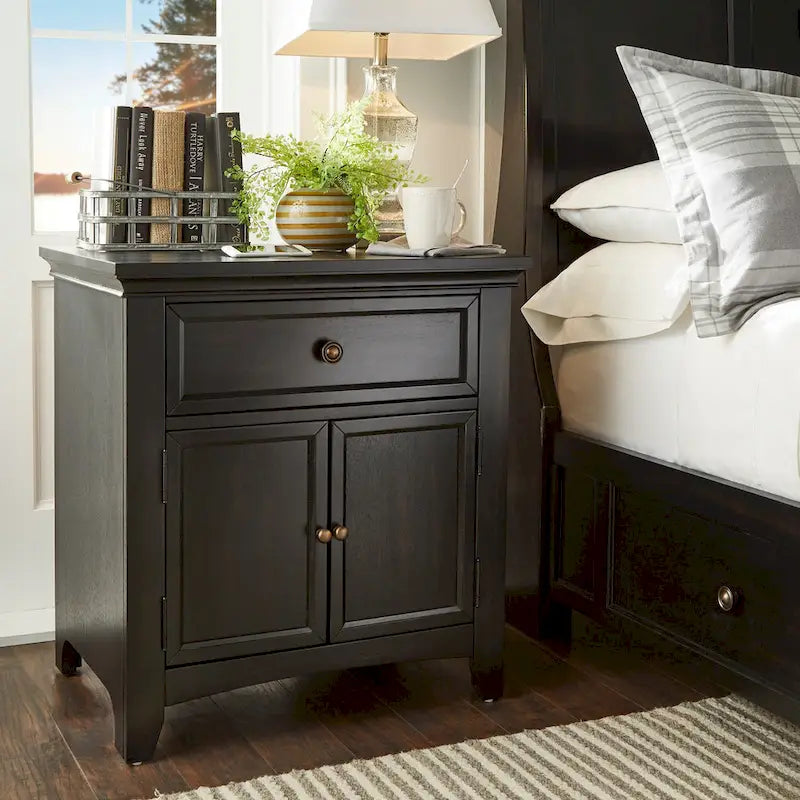 Varenna 1-Drawer Wood Cupboard Nightstand with Charging Station