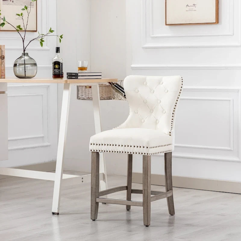 Carter 24 Wingback Tufted Nailhead Counter Stool with Antique Grey Legs