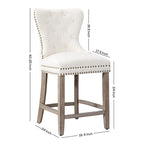 Banqueta de balcão Wingback com capitonê e tachas de 24" com pernas cinza-antigo