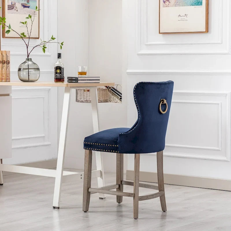 Carter 24 Wingback Tufted Nailhead Counter Stool with Antique Grey Legs
