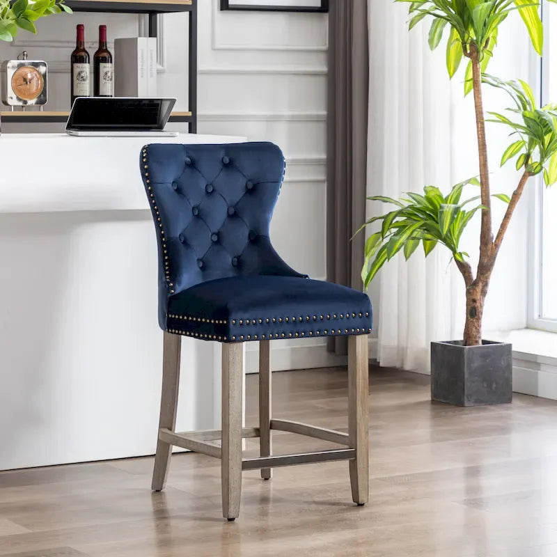 Carter 24 Wingback Tufted Nailhead Counter Stool with Antique Grey Legs
