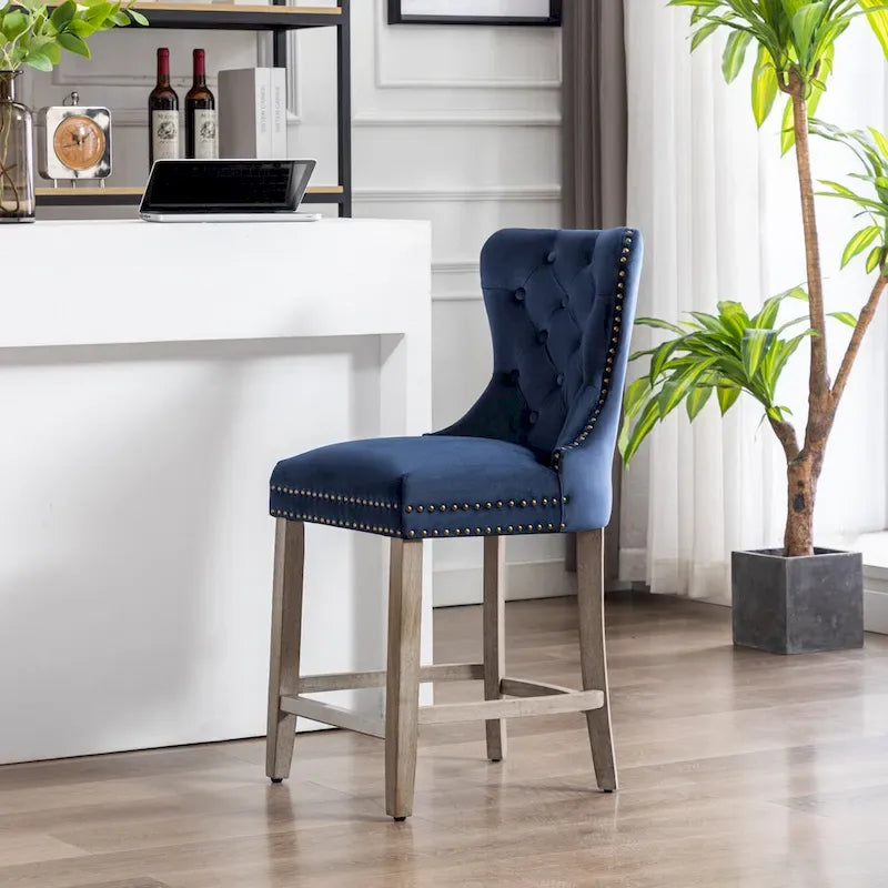 Carter 24 Wingback Tufted Nailhead Counter Stool with Antique Grey Legs