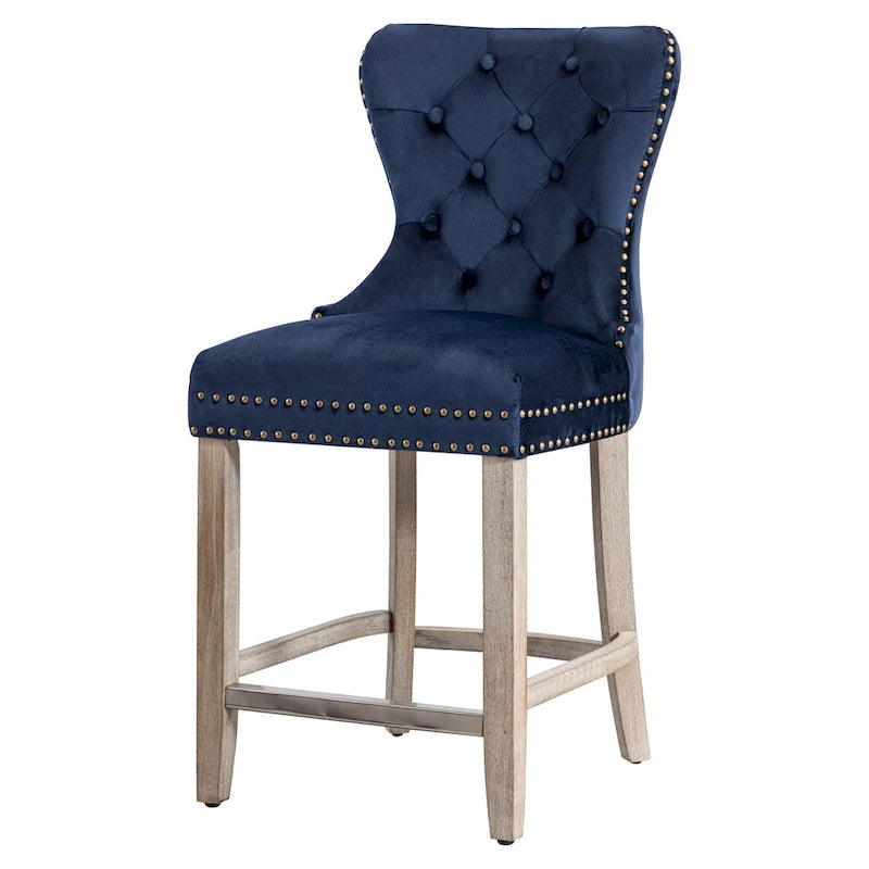 Carter 24 Wingback Tufted Nailhead Counter Stool with Antique Grey Legs