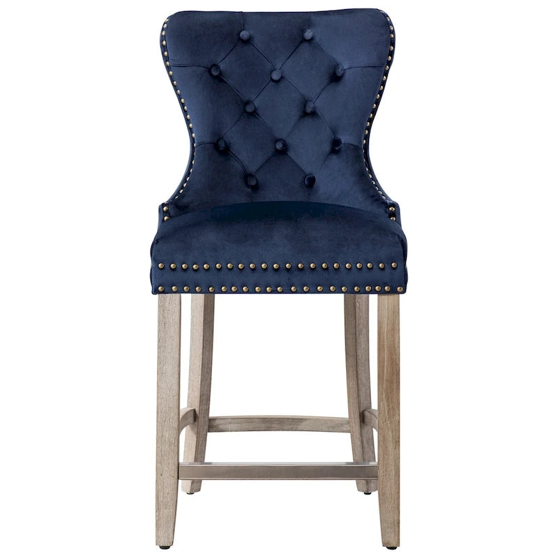 Carter 24 Wingback Tufted Nailhead Counter Stool with Antique Grey Legs