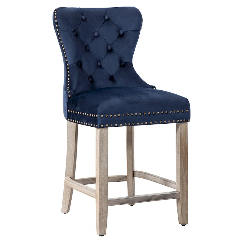 Carter 24 Wingback Tufted Nailhead Counter Stool with Antique Grey Legs