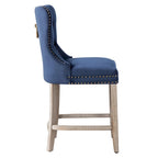 Banqueta de balcão Wingback com capitonê e tachas de 24" com pernas cinza-antigo