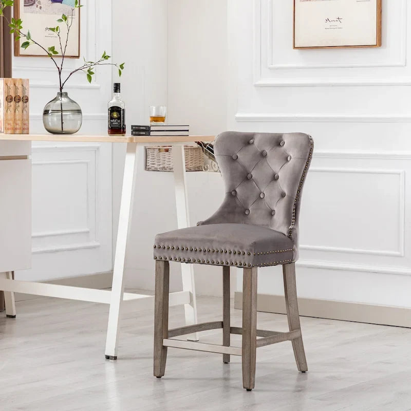 Carter 24 Wingback Tufted Nailhead Counter Stool with Antique Grey Legs