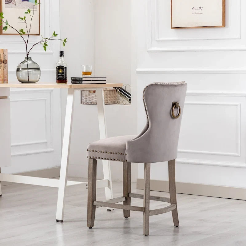 Carter 24 Wingback Tufted Nailhead Counter Stool with Antique Grey Legs
