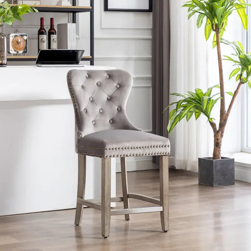 Carter 24 Wingback Tufted Nailhead Counter Stool with Antique Grey Legs