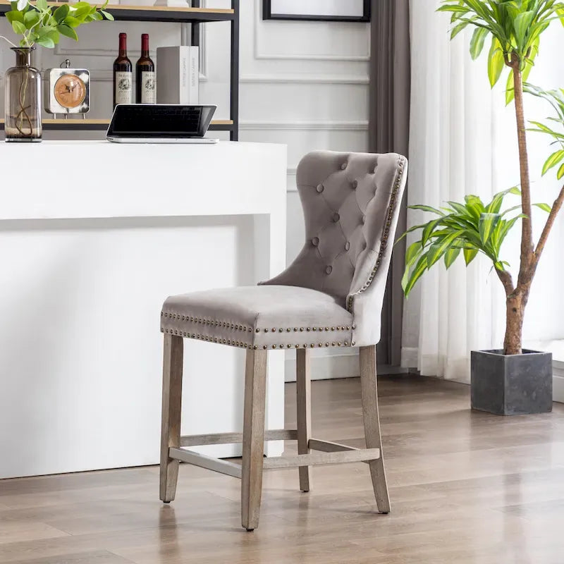 Carter 24 Wingback Tufted Nailhead Counter Stool with Antique Grey Legs