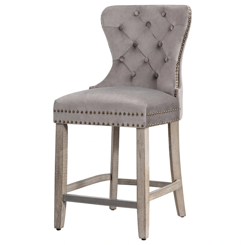 Carter 24 Wingback Tufted Nailhead Counter Stool with Antique Grey Legs