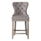 Banqueta de balcão Wingback com capitonê e tachas de 24" com pernas cinza-antigo