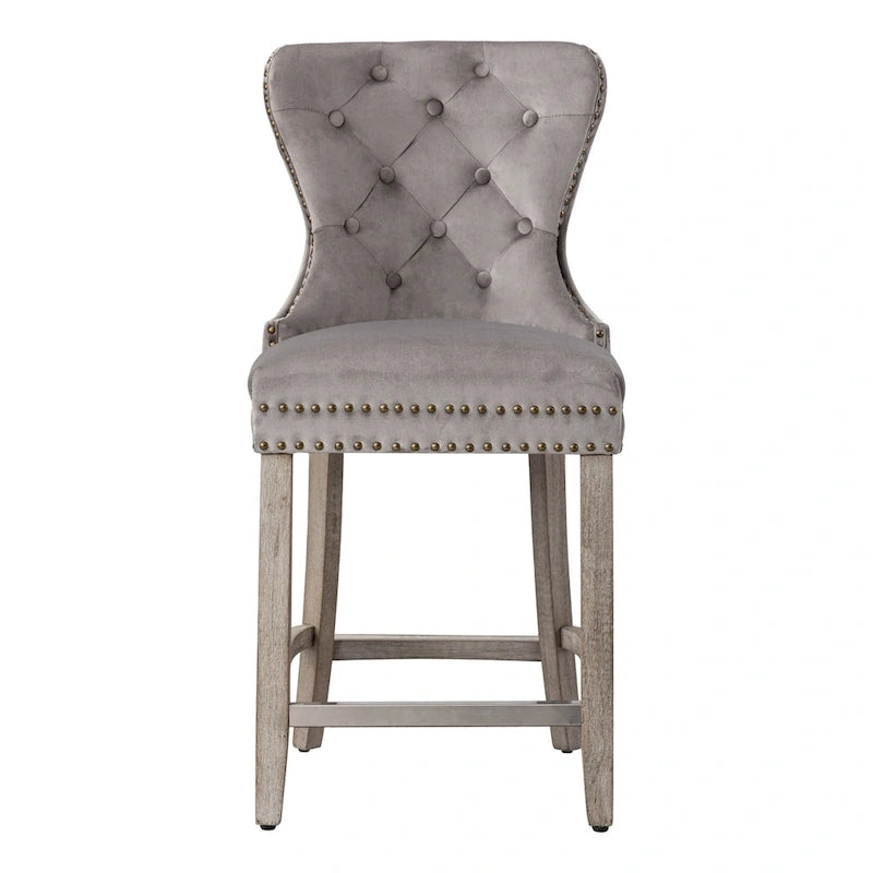 Carter 24 Wingback Tufted Nailhead Counter Stool with Antique Grey Legs