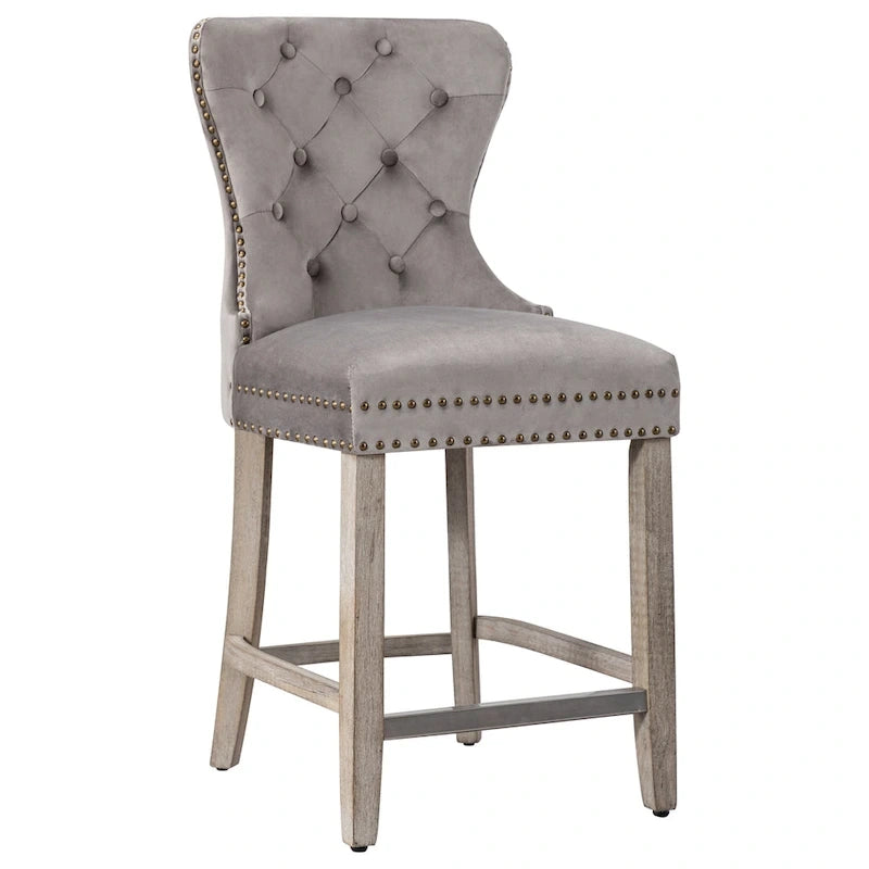 Carter 24 Wingback Tufted Nailhead Counter Stool with Antique Grey Legs