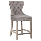 Banqueta de balcão Wingback com capitonê e tachas de 24" com pernas cinza-antigo