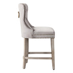 Banqueta de balcão Wingback com capitonê e tachas de 24" com pernas cinza-antigo