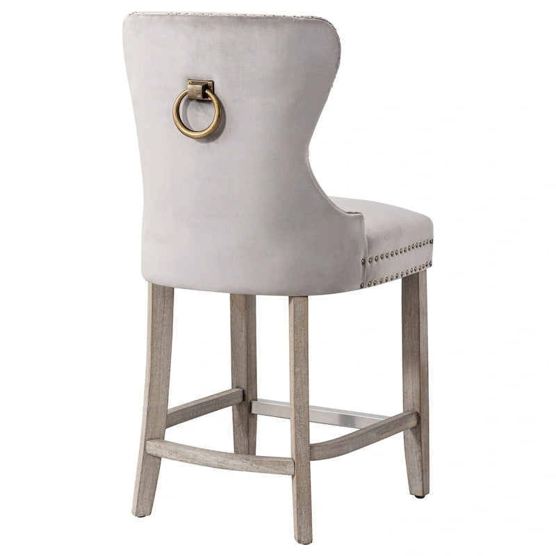Carter 24 Wingback Tufted Nailhead Counter Stool with Antique Grey Legs
