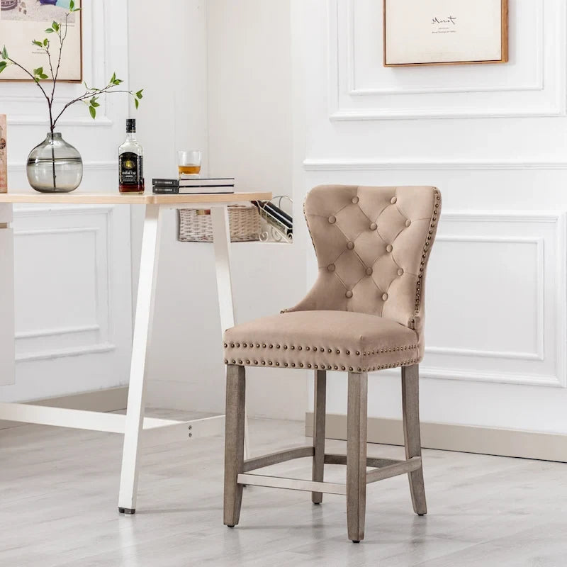 Carter 24 Wingback Tufted Nailhead Counter Stool with Antique Grey Legs