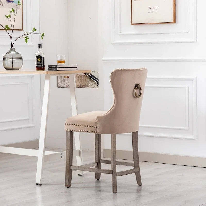 Carter 24 Wingback Tufted Nailhead Counter Stool with Antique Grey Legs